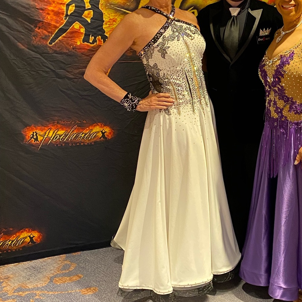 Ballroom Competition dress. Elegant White and Black Gown for smooth or standard